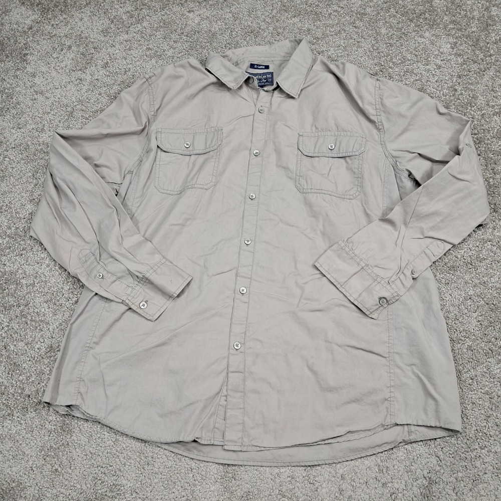 American Rag Mens XXL Khaki Utility Long Sleeve Button Down Shirt WPL 8046